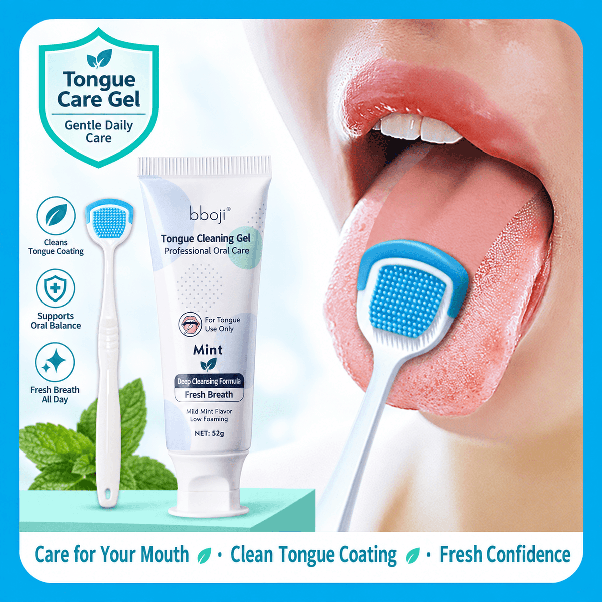 Tongue Cleaning Gel with Scraper for Fresh Breath – bboji Oral Care