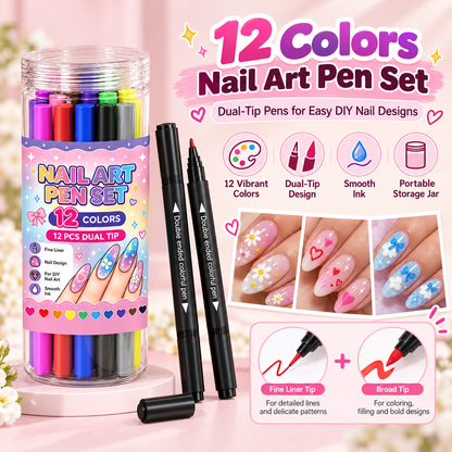 12-Color Dual Tip Nail Pens